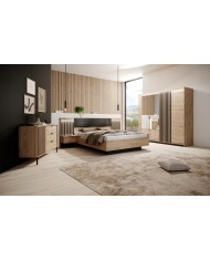 Armoire AURA 220 – Chêne artisanal & Anthracite avec miroirs  contemporaine, rangements malins & finitions haut de gamme