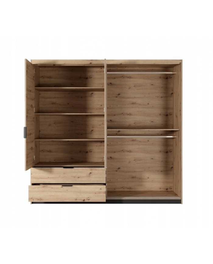 Armoire AURA 220 – Chêne artisanal & Anthracite avec miroirs  contemporaine, rangements malins & finitions haut de gamme