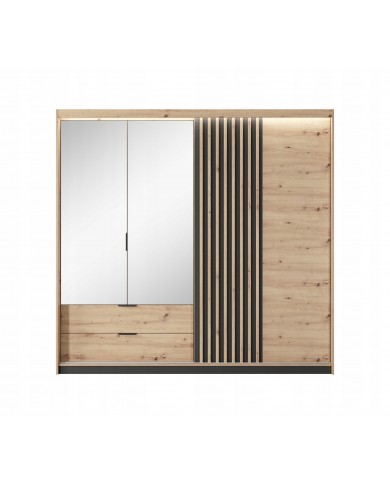 Armoire AURA 220 – Chêne artisanal & Anthracite avec miroirs  contemporaine, rangements malins & finitions haut de gamme