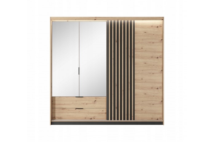 Armoire AURA 220 – Chêne artisanal & Anthracite avec miroirs  contemporaine, rangements malins & finitions haut de gamme