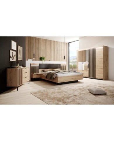 Armoire AURA 220 – Chêne artisanal & Anthracite avec miroirs  contemporaine, rangements malins & finitions haut de gamme