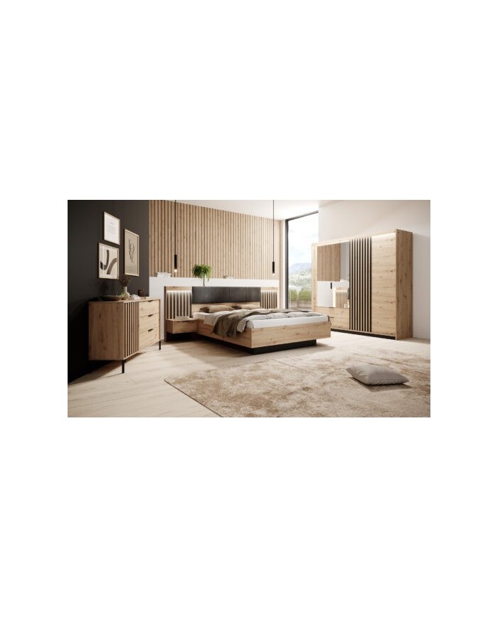 Armoire AURA 220 – Chêne artisanal & Anthracite avec miroirs  contemporaine, rangements malins & finitions haut de gamme