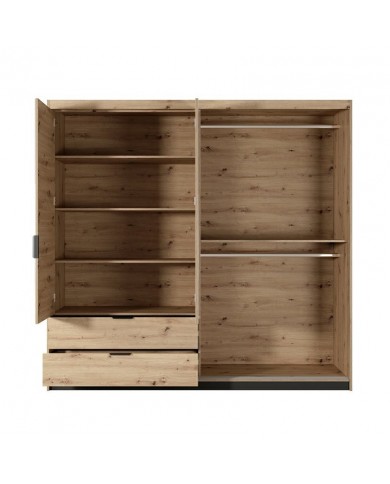 Armoire AURA 220 – Chêne artisanal & Anthracite avec miroirs  contemporaine, rangements malins & finitions haut de gamme