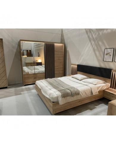Armoire AURA 220 – Chêne artisanal & Anthracite avec miroirs  contemporaine, rangements malins & finitions haut de gamme