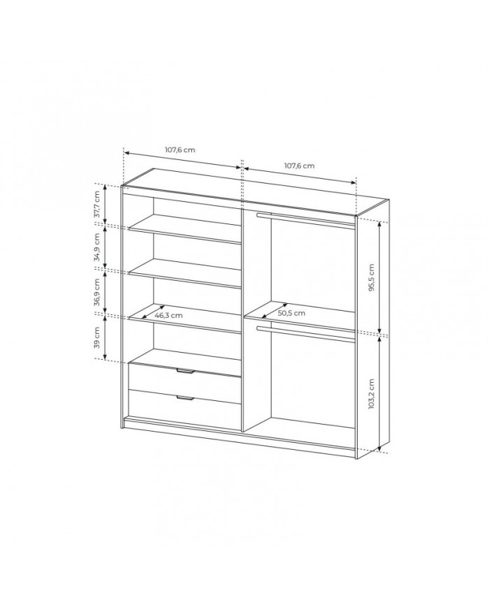 Armoire AURA 220 – Chêne artisanal & Anthracite avec miroirs  contemporaine, rangements malins & finitions haut de gamme