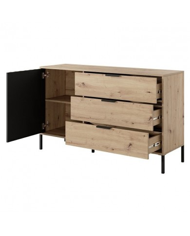 Commode AURA – Chêne artisanal & Anthracite  3 grands tiroirs – Design nervuré élégant – 100 % fonctionnalité