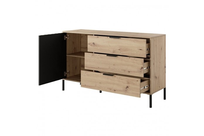 Commode AURA – Chêne artisanal & Anthracite  3 grands tiroirs – Design nervuré élégant – 100 % fonctionnalité