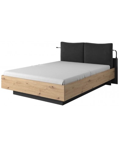 PACK CHAMBRE AURA –  Lit 160x200 + 2 chevets intégrés+ Led + armoire miroir 4 portes + commode AURA