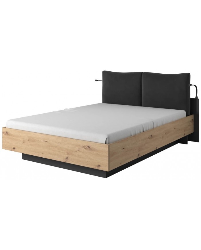 PACK CHAMBRE AURA –  Lit 160x200 + 2 chevets intégrés+ Led + armoire miroir 4 portes + commode AURA