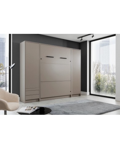 Armoire lit escamotable relevable vertical avec bureau intégré 120x200 cm taupe DELUXE