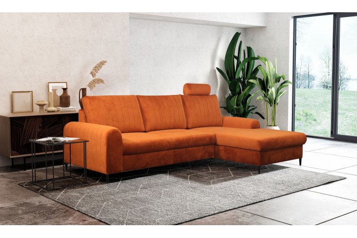 Canapé d’angle DIVANO LUX Solution 3-en-1 : Canapé haut de gamme + lit 2 places + rangement intégré