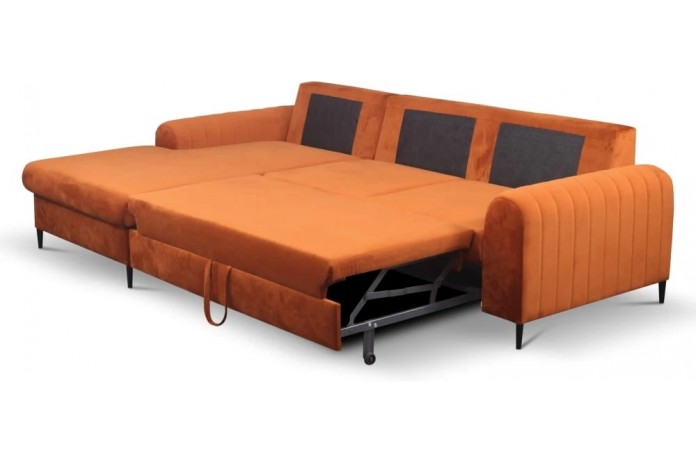 Canapé d’angle DIVANO LUX Solution 3-en-1 : Canapé haut de gamme + lit 2 places + rangement intégré