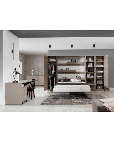 Armoire lit escamotable relevable vertical avec bureau intégré 120x200 cm taupe DELUXE