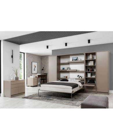 Armoire lit escamotable relevable vertical avec bureau intégré 120x200 cm taupe DELUXE