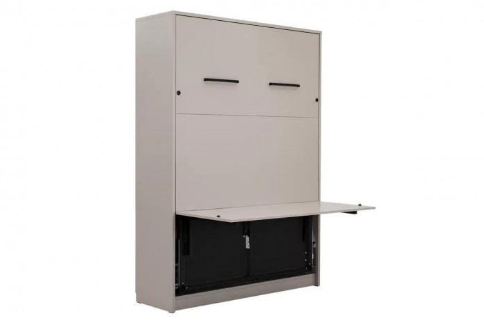 Armoire lit escamotable relevable vertical avec bureau intégré 120x200 cm taupe DELUXE