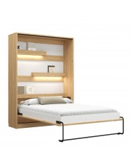 Armoire lit escamotable relevable vertical 140x200 cm chêne huilé DELUXE