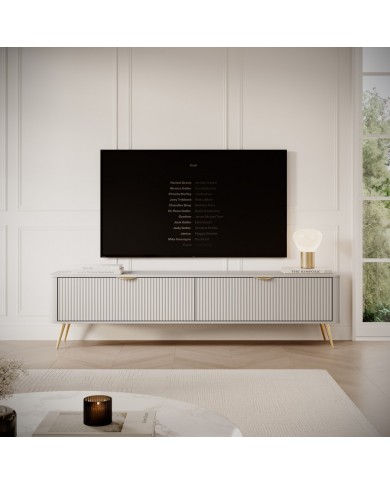 Meuble TV 1 porte 200 cm Design Sculptural & Chic Moderne sable du desert ALVORA GOLD