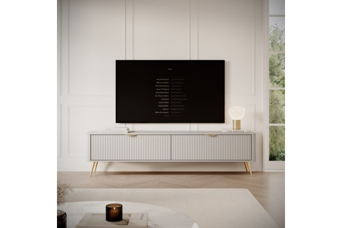 Meuble TV 1 porte 200 cm Design Sculptural & Chic Moderne sable du desert ALVORA GOLD