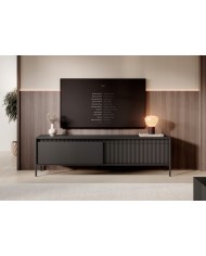 Meuble TV 2 portes Sculptural 187 cm avec façades rainurées noirs LUXOR NOIR