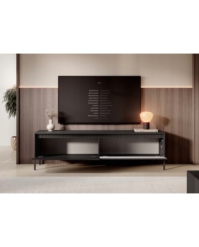 Meuble TV 2 portes Sculptural 187 cm avec façades rainurées noirs LUXOR NOIR
