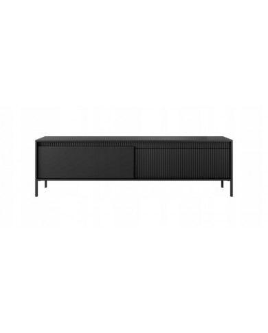 Meuble TV 2 portes Sculptural 187 cm avec façades rainurées noirs LUXOR NOIR
