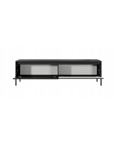 Meuble TV 2 portes Sculptural 187 cm avec façades rainurées noirs LUXOR NOIR