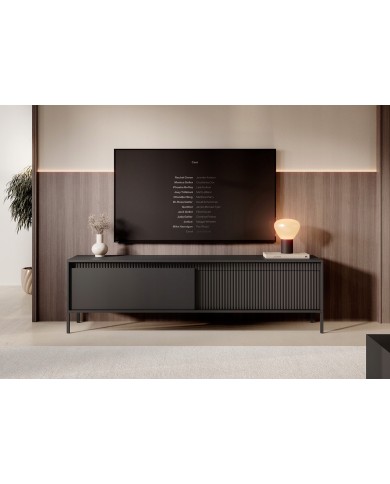 Meuble TV 2 portes Sculptural 187 cm avec façades rainurées noirs LUXOR NOIR