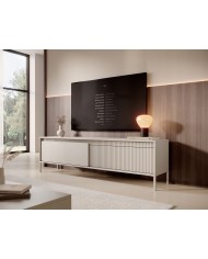 Meuble TV 2 portes Sculptural 187 cm avec façades rainurées beige LUXOR CREMA