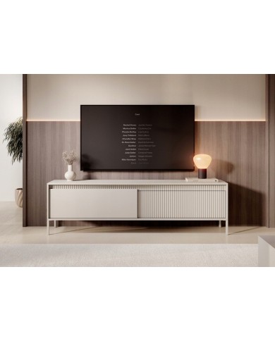 Meuble TV 2 portes Sculptural 187 cm avec façades rainurées beige LUXOR CREMA