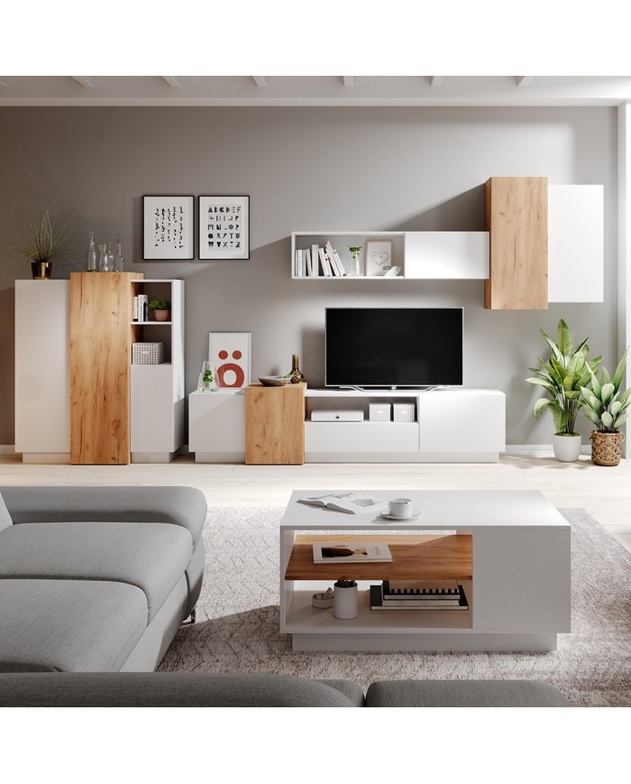 LUMENA³™  Table Basse Architecturale 100 cm  La pureté du blanc. La chaleur du chêne. SUPER PRIX !