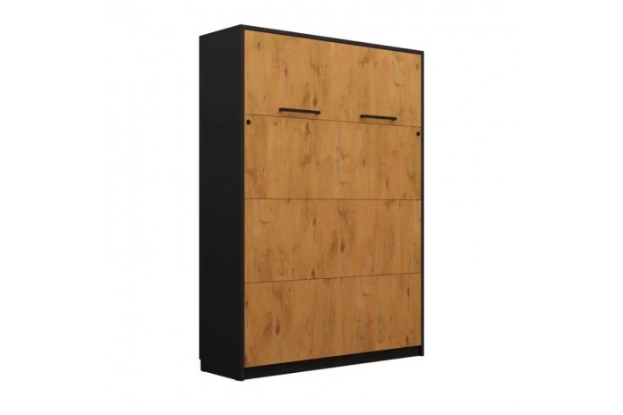 Armoire lit escamotable relevable vertical 140x200 cm chêne lancelot et noir DELUXE
