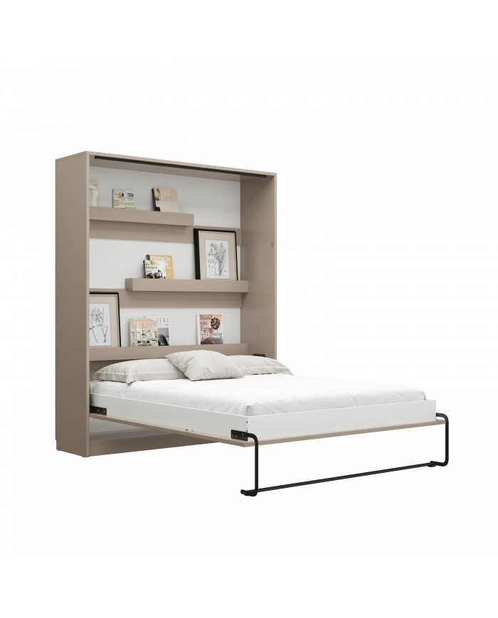 Armoire lit escamotable relevable vertical 140x200 cm taupe DELUXE
